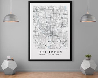 Columbus Map Ohio USA City Map Print Minimalist Home Map Poster Wall Decor