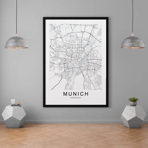 Munich Germany City Map Print Minimalist Home Map Poster Wall Décor