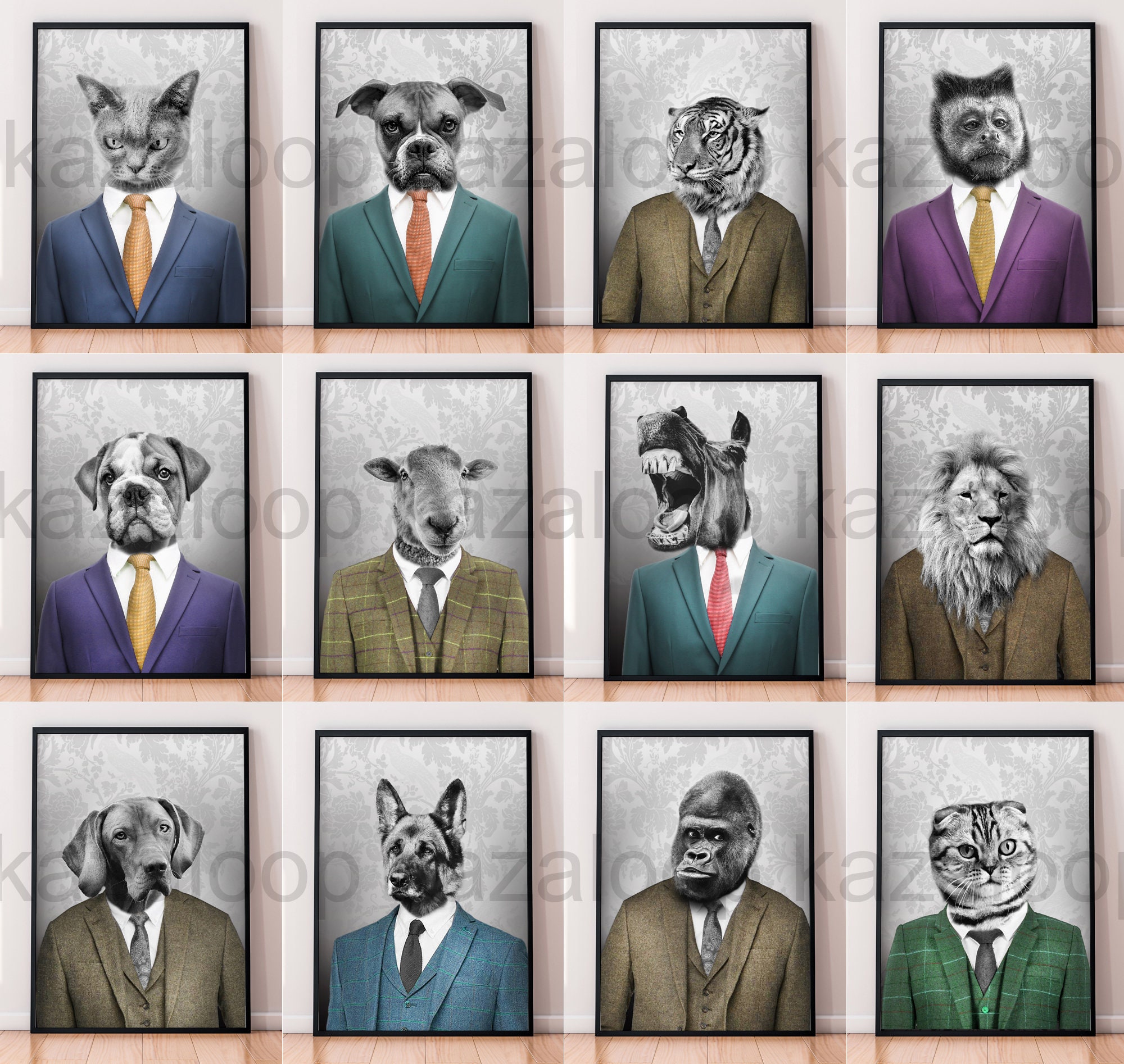 Animals in Suits Tuxedo Print Poster Fun Cute Art Prints Etsy