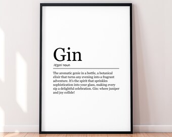 Gin Fun Print Definition Poster Wall Art Gin Meaning Minimalist Gift Print