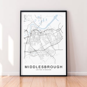 Middlesbrough City England Map Print Poster Minimalist Home Decor Middlesbrough North Yorkshire UK Map Poster Wall Art Decor