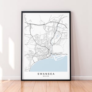 Swansea City Wales Map Print Poster Minimalist Home Decor Swansea Wales UK Map Poster Wall Art Decor