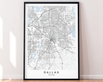 Dallas Texas City Map Print Poster Minimalist Home Decor Dallas Texas USA Map Poster Wall Art Decor