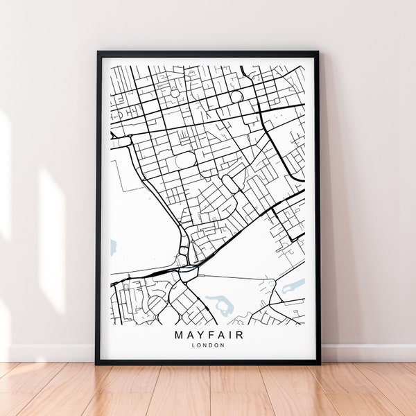 Mayfair Borough of London Map Print Poster Minimalist Home London Mayfair Borough Map Poster Wall Art Decor