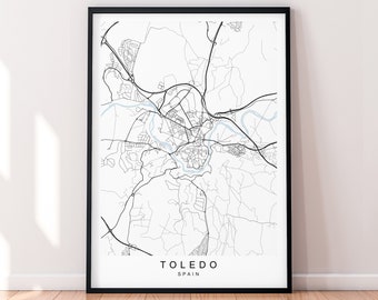 Toledo City Map Spain Print Minimalist Toledo Spain Town Map Poster Wall Decor
