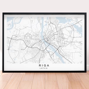 Riga City Map Print Minimalist Home Map Poster Wall Décor Horizontal Landscape Layout