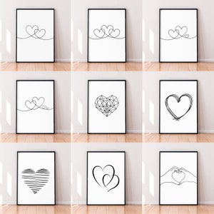 Line Art Heart Love Print Poster Minimalist Unframed Home Décor Wall Prints