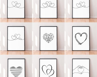 Line Art Heart Love Print Poster Minimalist Unframed Home Décor Wall Prints