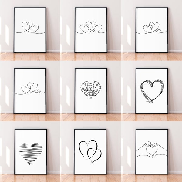 Line Art Herz Liebe Print Poster Minimalistische ungerahmt Wohnkultur Wanddrucke