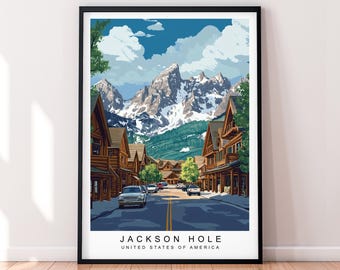 Jackson Hole Wyoming Art Print Illustration Jackson Hole Wyoming USA Poster Wall Art Gift Unframed Print