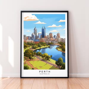 Perth Skyline Illustration Print Perth Australia Poster Wall Art Gift Unframed Print