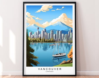 Vancouver City Illustration Print Vancouver Canada Travel Poster Gift Unframed Print