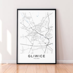 Gliwice Poland Map Print Poster Minimalist Home Decor Gliwice City Town Map Poland Poster Wall Art Decor
