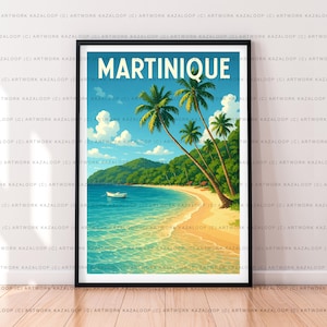 Martinique Unframed Illustration Print Poster Art, Caribbean Wall Art, Travel Artwork, Tropical Beach Landscape Poster Decoration