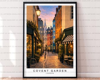 Covent Garden London Unframed Illustration Print Poster Art, Covent Garden Street Wall Art, London Evening Architecture Print