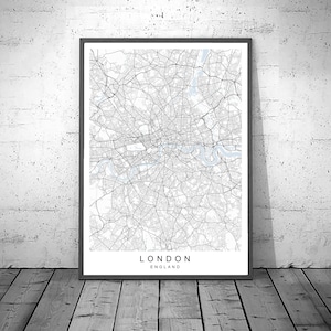 Londen Engeland Kaart Londen City Map Print Minimalistische Hoofdstad Londen Engeland Home Kaart Poster Wall Decor Maten 5x7",8x10",11x14",12x16,A5,A4,A3