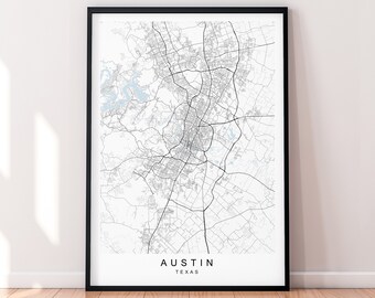 Póster impreso con mapa de la ciudad de Austin, Texas, decoración minimalista para el hogar, Póster con mapa de Austin, Texas, EE. UU., Arte de la pared Decoración