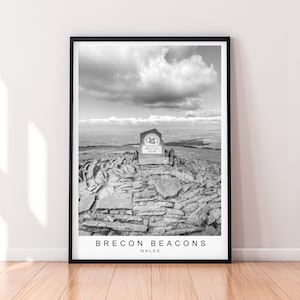 Brecon Beacons Pen y Fan Black and White Art Poster Minimalist Home Travel Poster Wall Art Decor