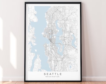 Seattle City Washington State Map Print Poster Minimalist Home Decor Seattle Washington State USA Map Poster Wall Art Decor