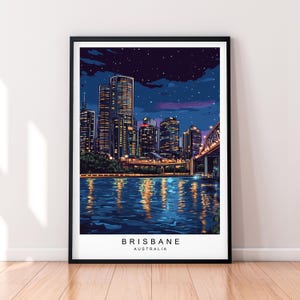 Illustrazione della notte di Brisbane Decorazione murale Stampa Brisbane Australia Poster di viaggio Regalo Stampa senza cornice