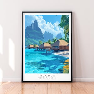 Impression d&#39;art de voyage à Moorea, Polynésie française, affiche d&#39;art mural, cadeau de Moorea, impression sans cadre