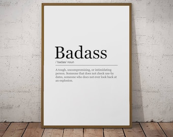Badass Print Definition Poster Wandkunst Minimalistischer Geschenk Print