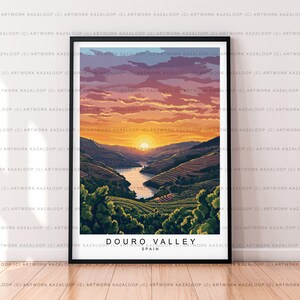 Illustration Art Of Douro Valley Unframed Poster With Vineyards And River View Douro Valley Sunset Print