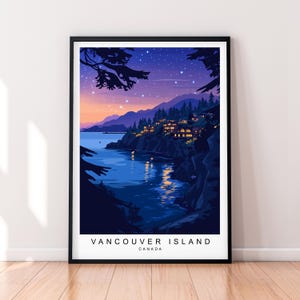 Vancouver Island Nacht Reisedruck Kunst Illustration Vancouver Island Canada Poster Wandkunst Geschenk Druck ohne Rahmen