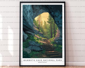 Mammoth Cave National Park Kentucky Unframed Illustration Print Poster Art, Mammoth Cave Travel Artwork, Scenic Nature Wall Decor Print