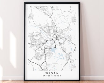 Wigan City England Map Print Poster Minimalist Home Decor Wigan England UK Map Poster Wall Art Decor