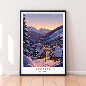 Avoriaz France Sunset Travel Illustration Print Unframed Ski Resort Winter Poster Art