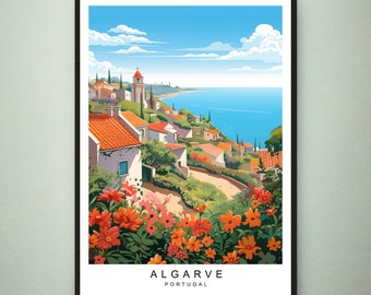 Algarve Wall art Illustration Print Algarve Portugal Travel Poster Gift Unframed Print