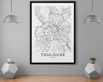Toulouse mapa frança cidade cidade mapa impressão minimalista casa mapa cartaz decoração da parede