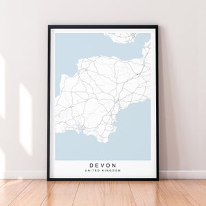 Devon Map Print Poster Minimalistische Wohnkultur Devon County England Karte Poster Wandkunst Dekor