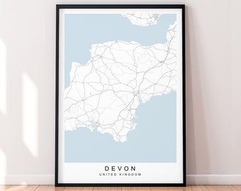 Devon Mapa Wydrukuj Plakat Minimalistyczny Wystrój Domu Devon Hrabstwo Anglia Mapa Plakat Sztuka Ścienna Dekoracja