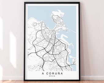 A Coruña Map Print Illustration A Coruna Spain Map Poster Wall Art Gift Unframed Print