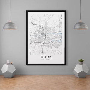 Cork Ireland City Map Print Minimalist Home Map Poster Wall Décor