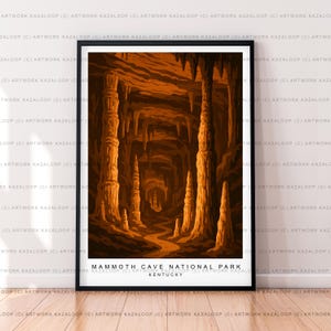 Mammoth Cave National Park Kentucky Illustration Print Poster Art Unframed Scenic Underground Cave Wall Decor Mammoth Cave National Park
