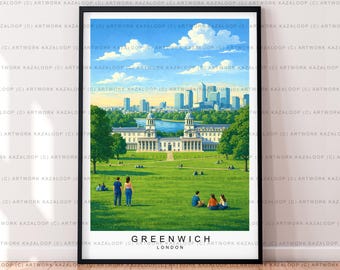 Greenwich Art Illustration Print Travel Art Greenwich London Gift Unframed Print