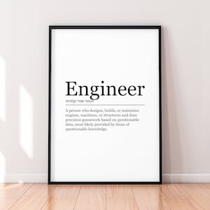 Engineer Print Fun Definition Poster Wall Art Engineer Gift Minimalist Print