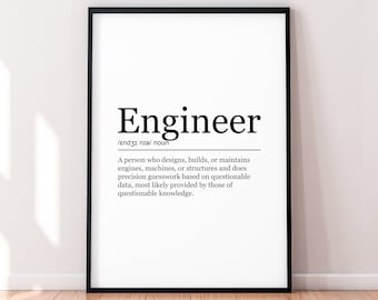 Impresión de ingeniero, Póster de definición divertida, Arte de pared, Regalo de ingeniero, Impresión minimalista