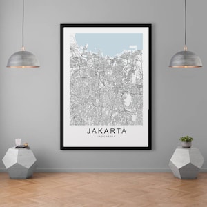 Jakarta Map Indonesia City Print Minimalist Home Map Jakarta Poster Wall Decor