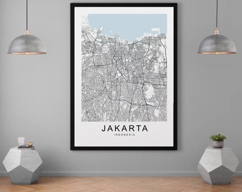 Jakarta Map Indonesia City Print Minimalist Home Map Jakarta Poster Wall Decor