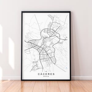 Cáceres Map Print Illustration Cáceres Spanien Karte Poster Wandkunst Geschenk Ungerahmter Druck