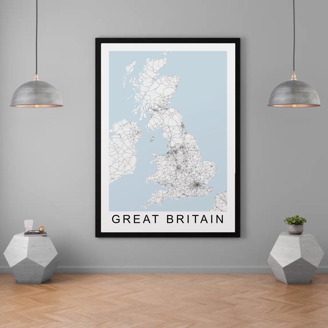 Great Britain Map Print Minimalist Home Map Poster Great Britain UK Wall Decor Etsy
