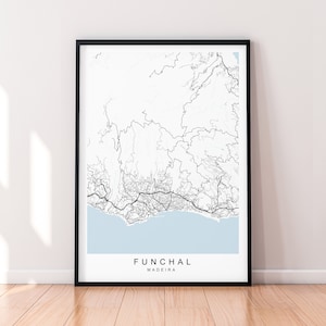 Funchal City Map Madeira Island Portugal Print Minimalistisch Funchal Madeira Portugal Town Map Poster Wall Decor
