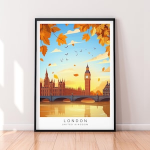Stampa artistica del paesaggio urbano di Londra autunnale, poster, illustrazione senza cornice