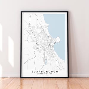 Scarborough Map England Print Poster Minimalist Home Decor UK Scarborough Map Poster Wall Art Decor