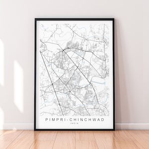 May include: Black and white map print of Pimpri-Chinchwad, India, in a black frame.
