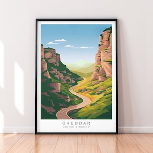 Cheddar Illustration Print Cheddar Somerset Village Gorge Poster Gift Unframed Print